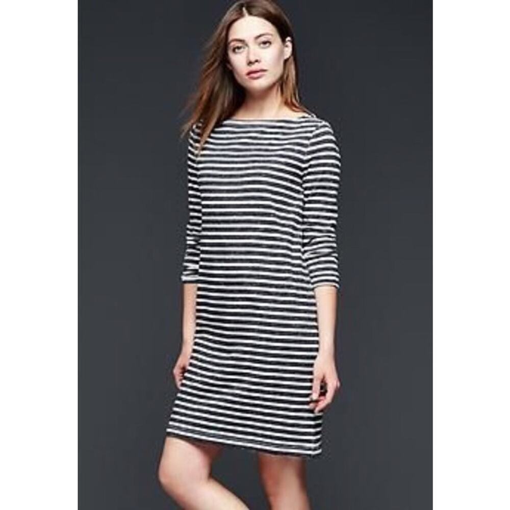 Gap Women's Long Sleeve Striped Boat Neck Shift Mini‎ Dress Stretch Nautical L